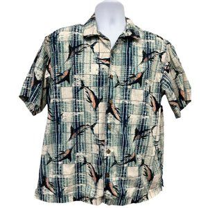 Saddlebred Hawaiian Button Up Blue Fish Shirt Men’s Large